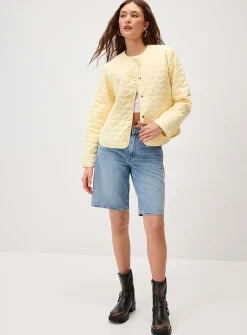 Pastel yellow hearts quilted jacket