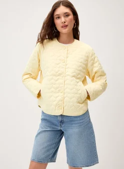 Pastel yellow hearts quilted jacket