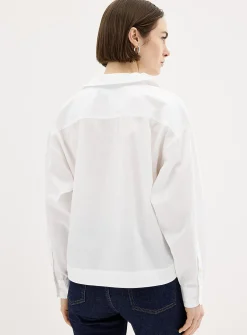 Patch pocket open-collar loose blouse