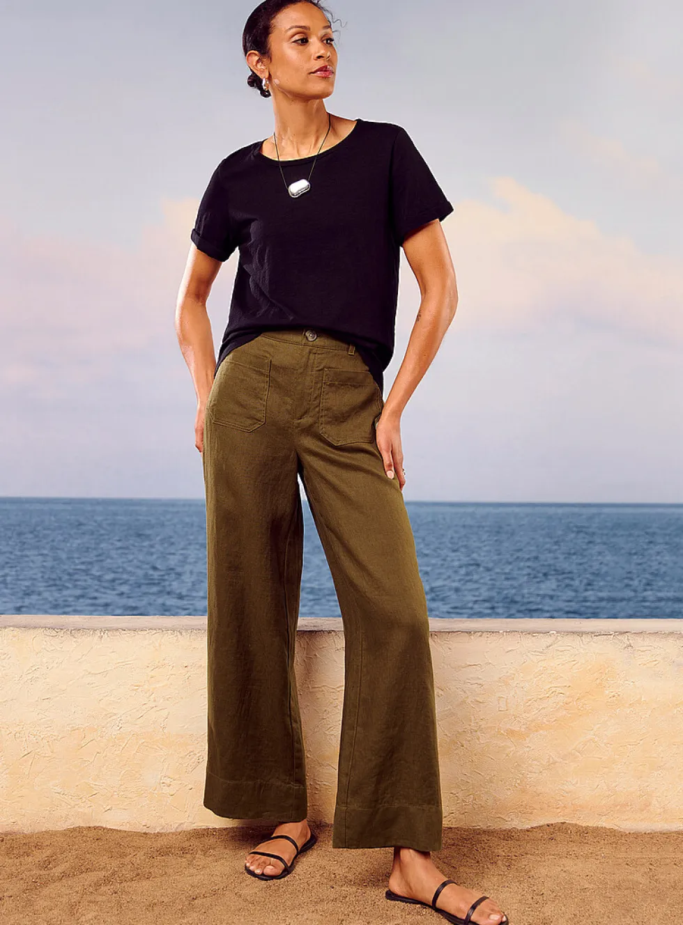 Patch pockets pure linen pant