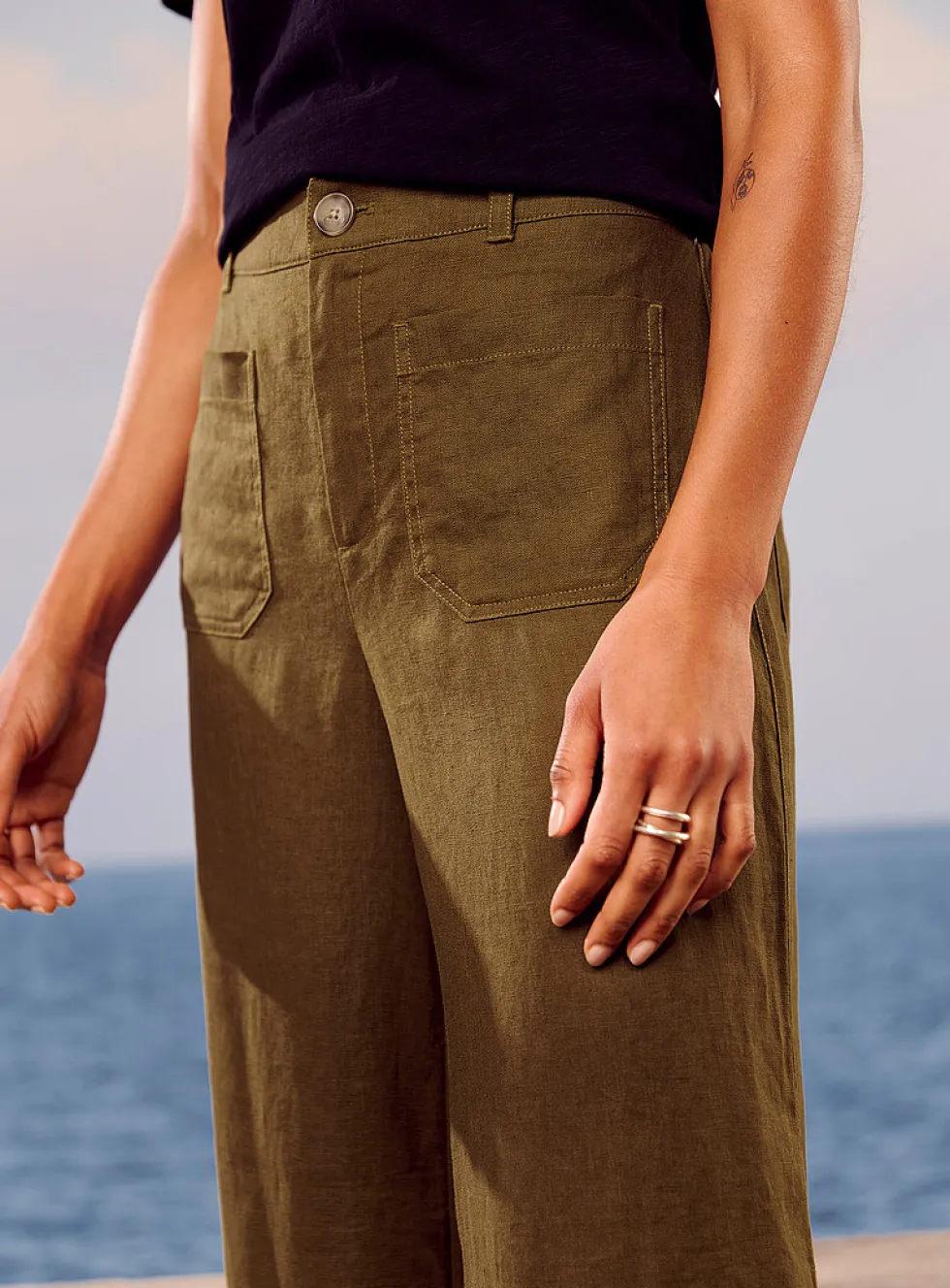 Patch pockets pure linen pant