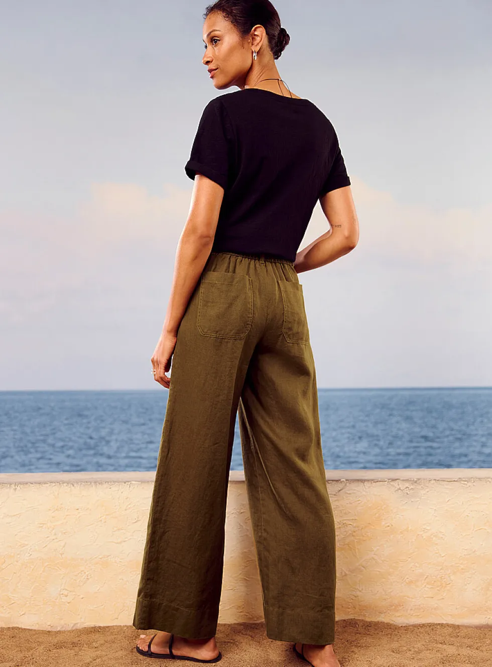 Patch pockets pure linen pant