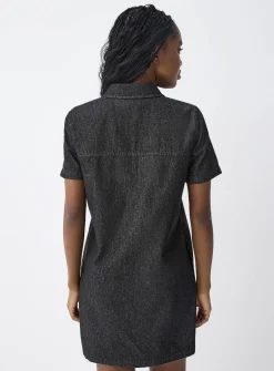 Patch-pocket denim shirt dress