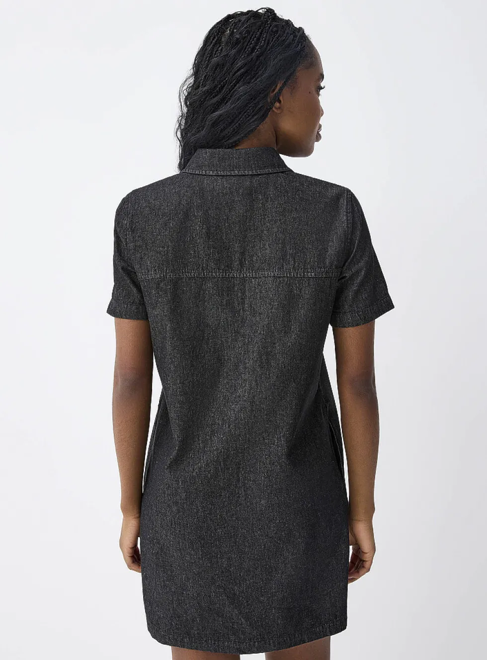 Patch-pocket denim shirt dress