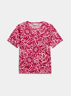 Patterned 100% slub linen T-shirt