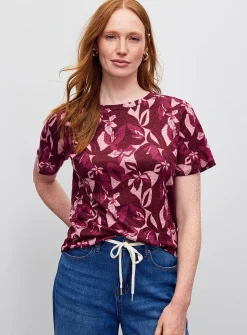 Patterned 100% slub linen T-shirt