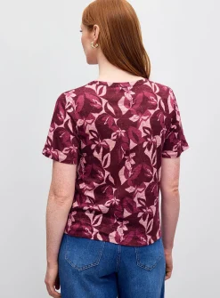 Patterned 100% slub linen T-shirt