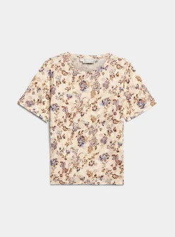 Patterned 100% slub linen T-shirt