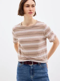 Patterned 100% slub linen T-shirt
