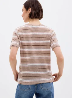 Patterned 100% slub linen T-shirt