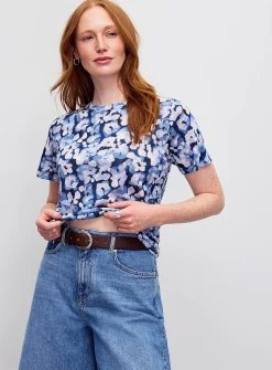 Patterned 100% slub linen T-shirt