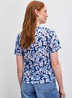 Patterned 100% slub linen T-shirt