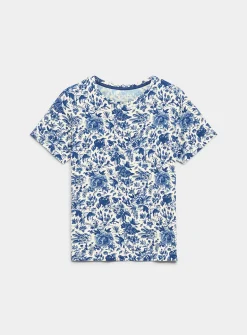 Patterned flowy crew-neck T-shirt