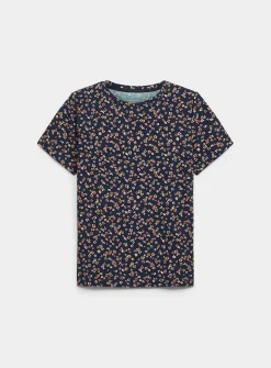 Patterned flowy crew-neck T-shirt
