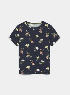 Patterned flowy crew-neck T-shirt