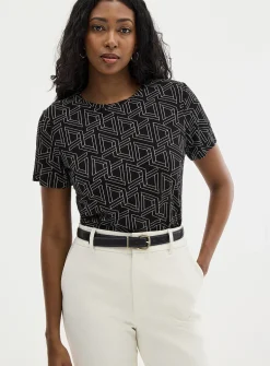 Patterned flowy crew-neck T-shirt