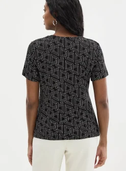 Patterned flowy crew-neck T-shirt