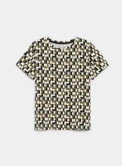Patterned flowy crew-neck T-shirt