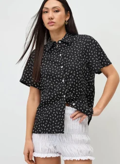 Patterned linen-blend shirt