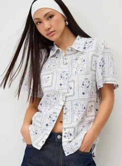 Patterned linen-blend shirt