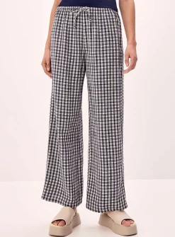 Patterned linen-blend wide-leg pant