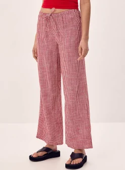 Patterned linen-blend wide-leg pant