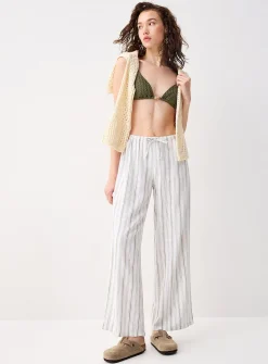 Patterned linen-blend wide-leg pant