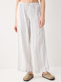 Patterned linen-blend wide-leg pant