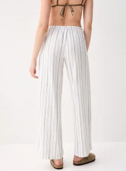 Patterned linen-blend wide-leg pant