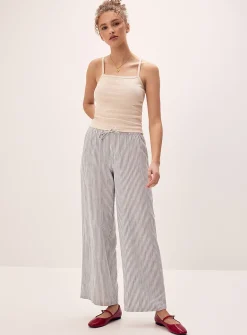 Patterned linen-blend wide-leg pant
