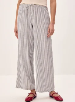 Patterned linen-blend wide-leg pant