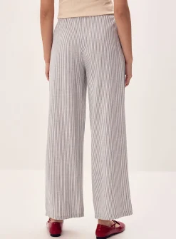 Patterned linen-blend wide-leg pant