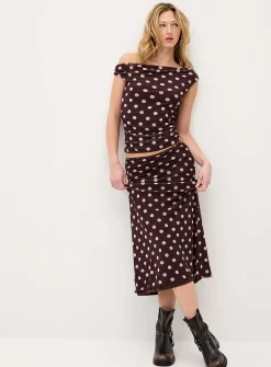 Patterned mesh maxi skirt