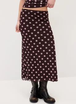 Patterned mesh maxi skirt