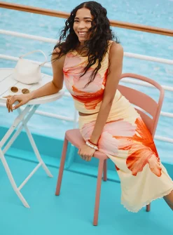 Patterned mesh maxi skirt