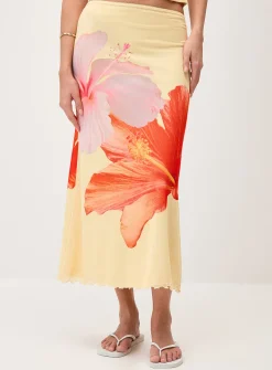 Patterned mesh maxi skirt