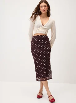 Patterned mesh midi skirt