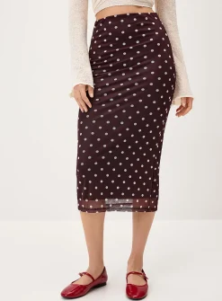 Patterned mesh midi skirt