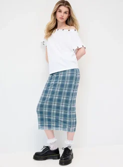 Patterned mesh midi skirt