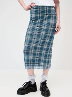 Patterned mesh midi skirt