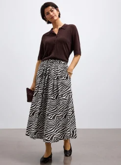 Patterned poplin flared skirt