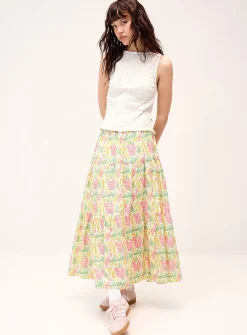 Patterned poplin tiered maxi skirt