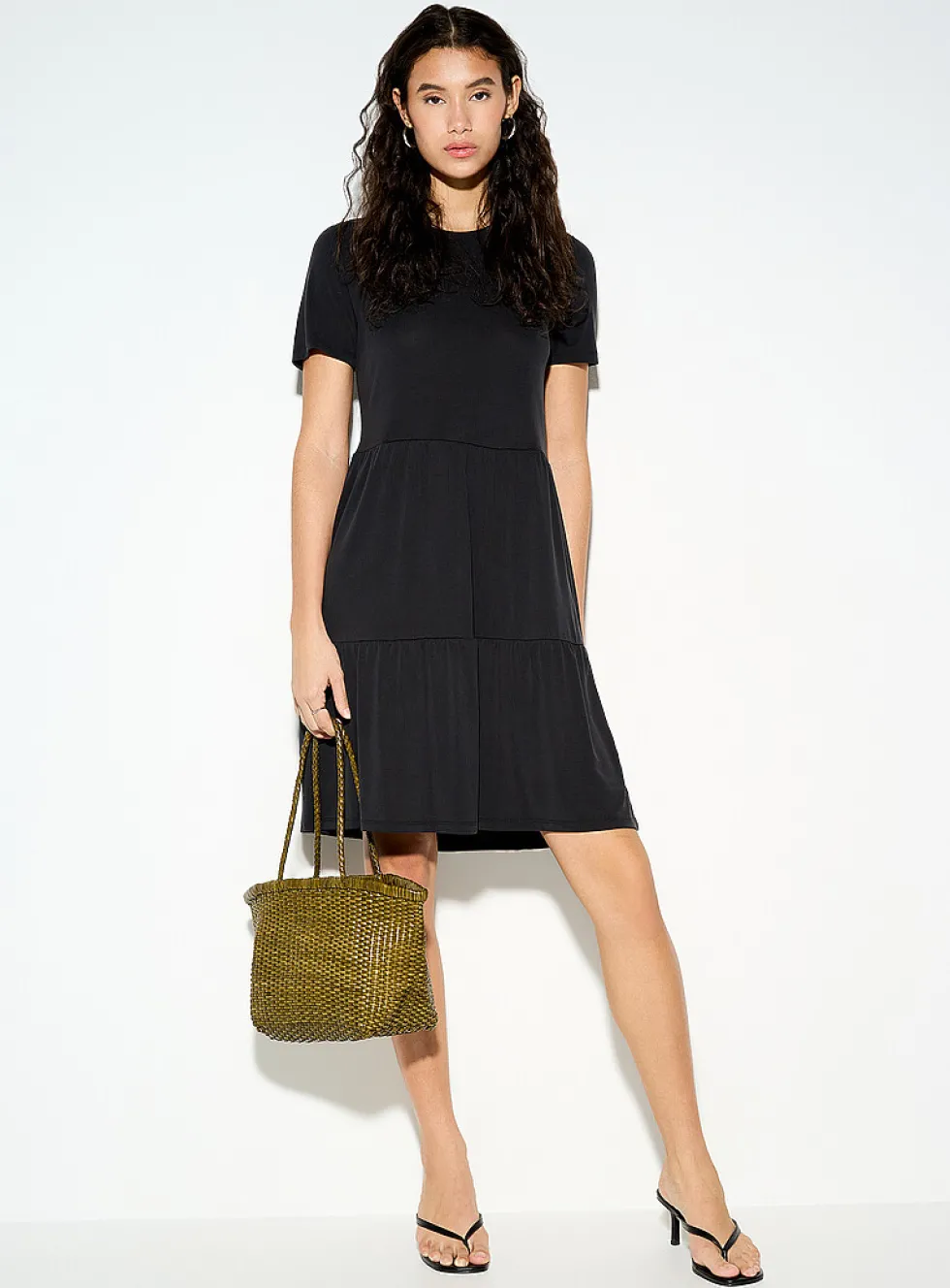 Peachskin tiered T-shirt dress