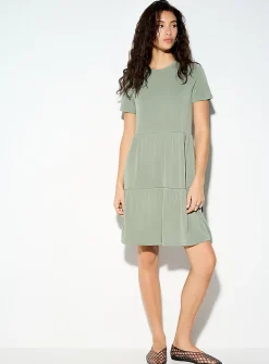 Peachskin tiered T-shirt dress