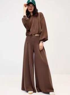 Peach-skin wide-leg pant