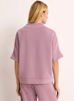 Peachskin-feel zipped V-neck sweatshirt