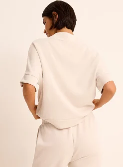 Peachskin-feel zipped V-neck sweatshirt