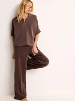 Peachskin-feel zipped V-neck sweatshirt