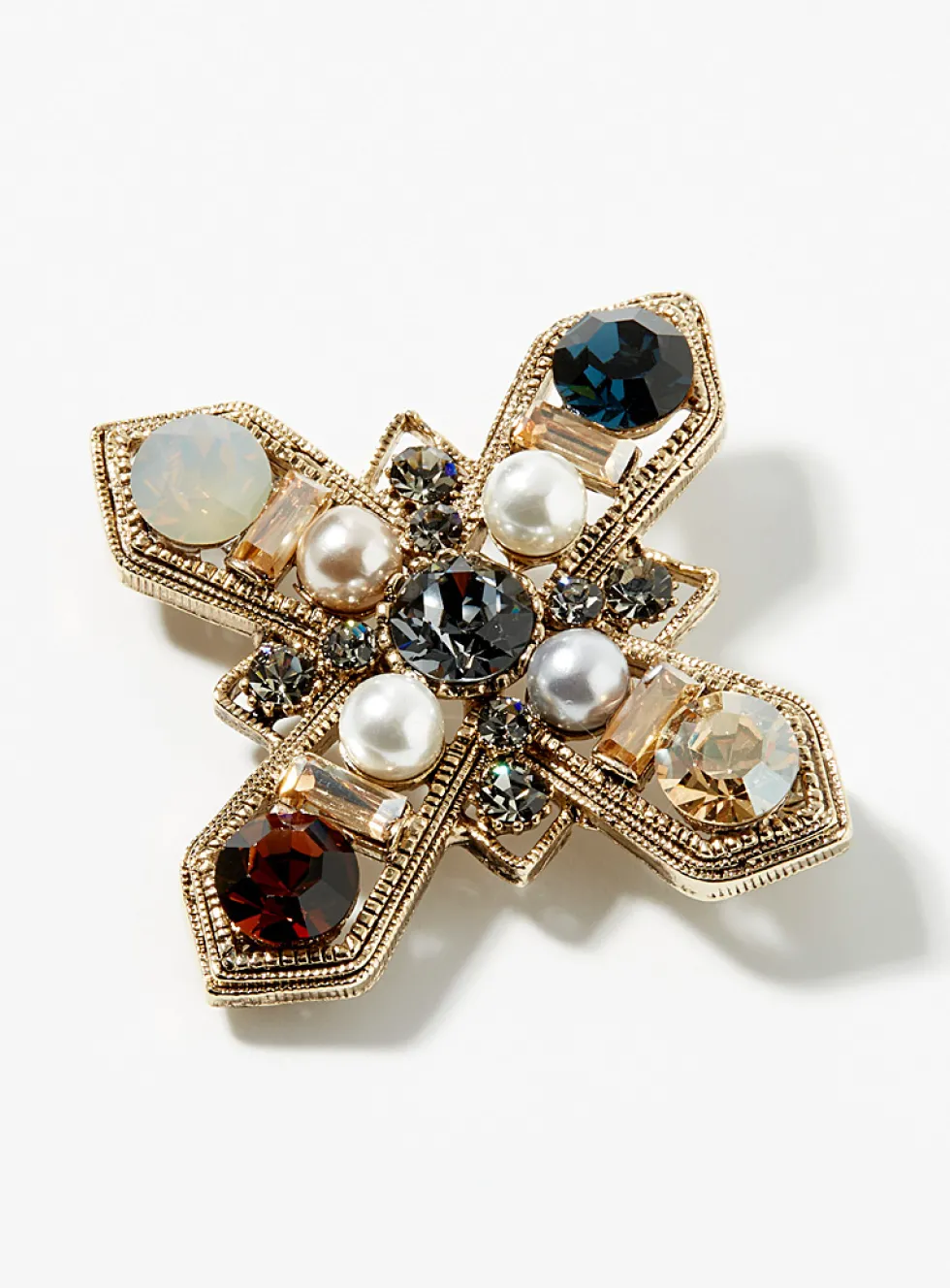 Pearl and gemstone cross brooch