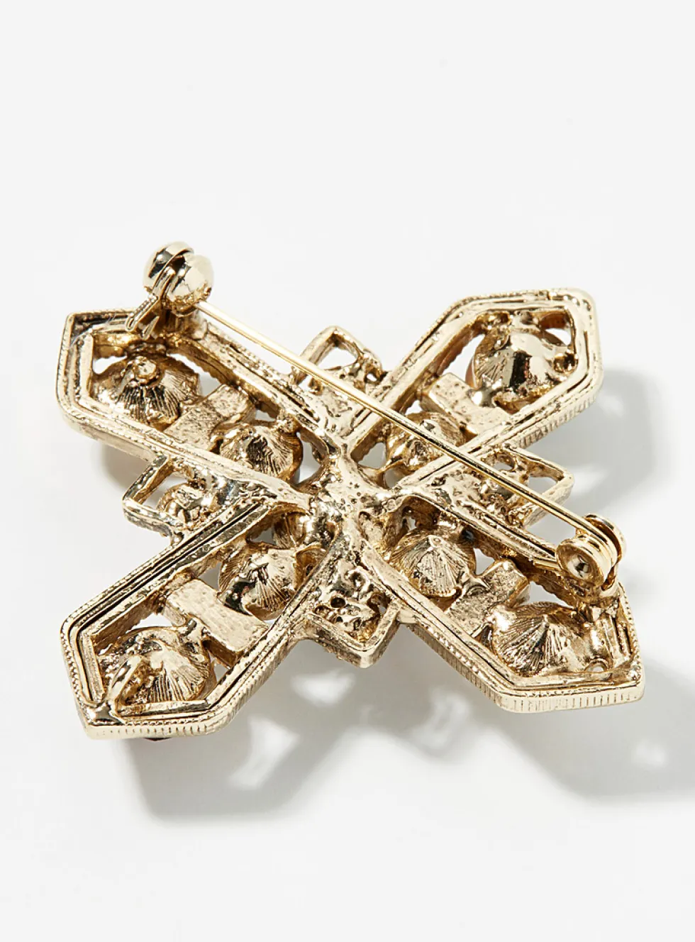 Pearl and gemstone cross brooch